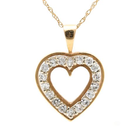 14k Yellow Gold Diamond Heart Pendant With 10k Yellow Gold Necklace Ebth