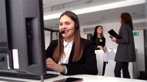 Business And Technology Concept Hotline Operator With Headphones In A Call Center Stock Video