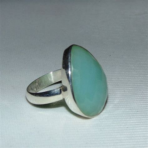 Natural Blue Chalcedony Ring Womens 925 Silver Gemstone Ring Solid