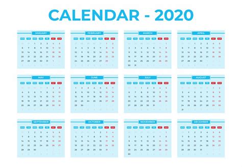 10 Best 2020 Yearly Calendar Free Printable