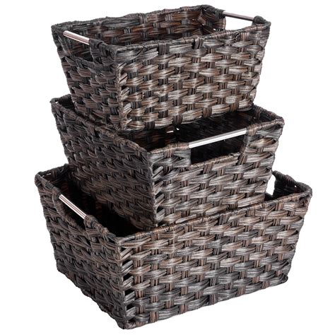 Put a wicker basket collection to use in a bathroom to create a visually appealing, cohesive and functional space. Woven Bathroom Storage Baskets • Bathtub Ideas