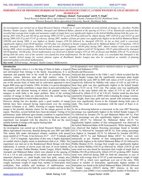 PDF PERFORMANCE OF PROMISING HYBRIDS OF MANGO MANGIFERA INDICA L