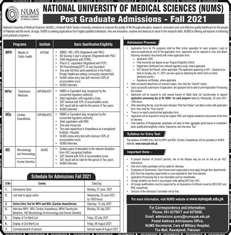 Admission In National University Of Medical Sciences Nums 22 Jun 2021