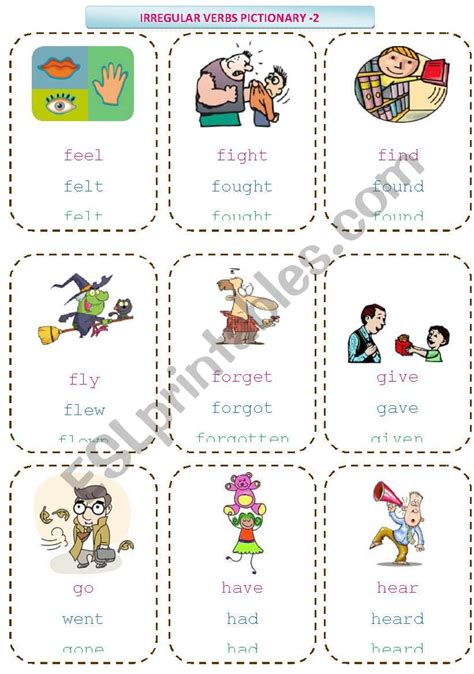 Irregular Verbs Pictionary Part 2 Esl Worksheet By Mysterysea