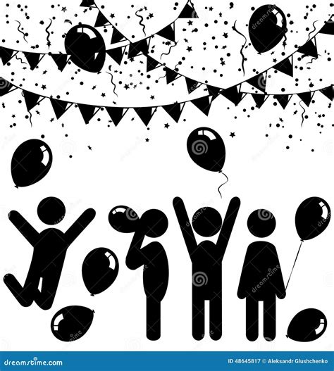 Flat Celebration Icons With Air Balloons Confetti And Buntings Stock