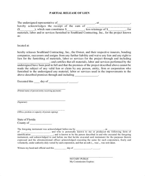 sample lien release forms   ms word