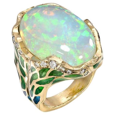 Louis Comfort Tiffany And Co Black Opal Diamond And Enamel Ring At