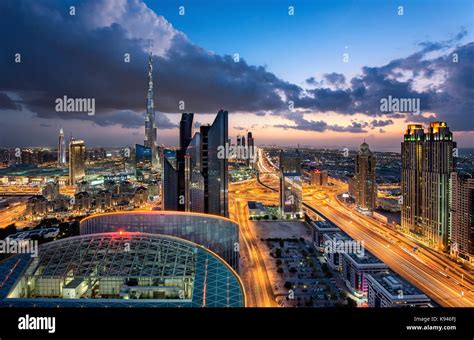 Cityscape With Illuminated Skyscrapers Dubai United Arab Emirates At