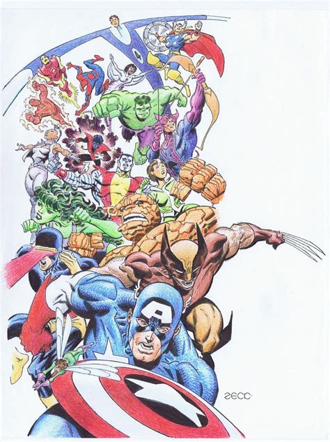 Avengers Ff And X Men Color Illustration By Michael Zeck In Jeff