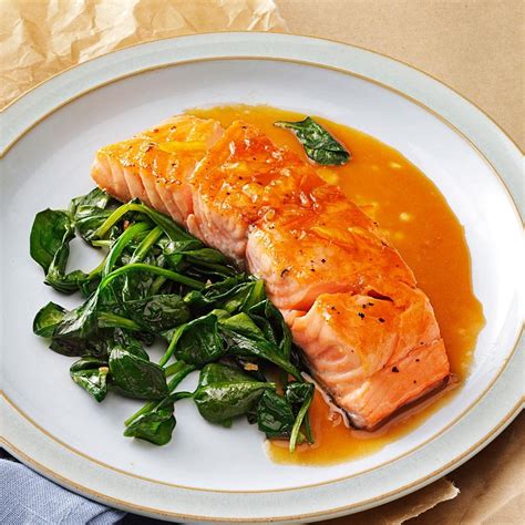 Orange Salmon With Sauteed Spinach Recipe Taste Of Home