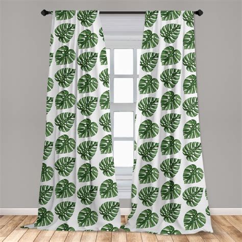 Green Leaf Curtains 2 Panels Set Tropical Jungle Leaves Palm Trees Of