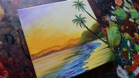 Step By Step Sunset Beach Painting For Bigginers Using Acrylic Colour