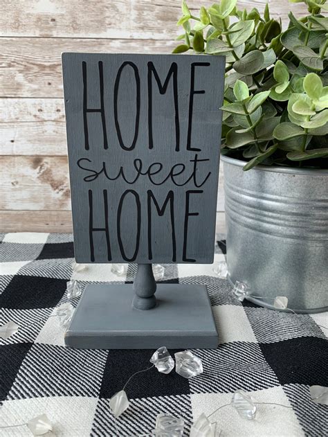Home Sweet Home Wood Block Sign Tiered Tray Sign Pedestal Etsy