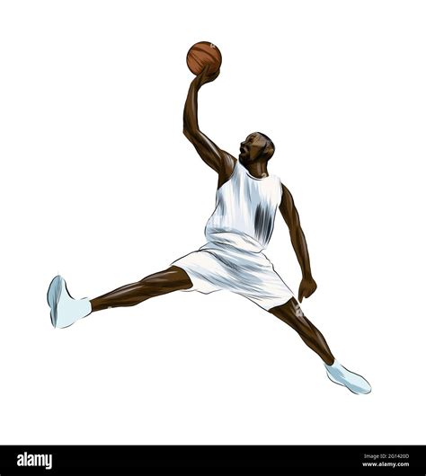 Abstract Basketball Player With Ball From Splash Of Watercolors