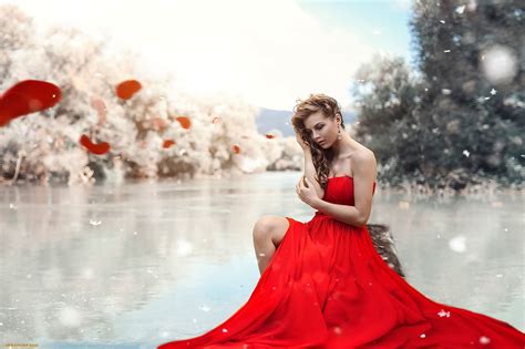 Fondos De Pantalla Mujer Modelo Rojo Vestir Moda Romance Novia Vestido 2048x1365 Px