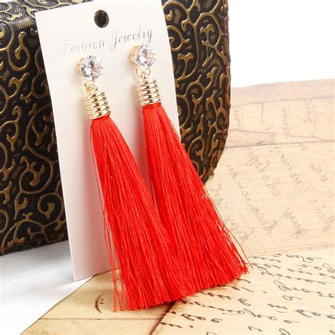 buy bohemian tassel earring silk fabric long drop dangle earrings for women jewelry at