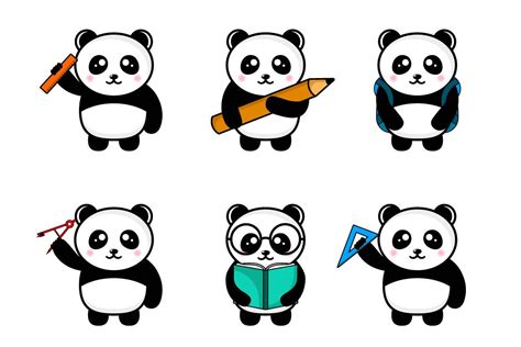 Set Cute Panda Back To School Design Graphic By Hiskia Revaldo