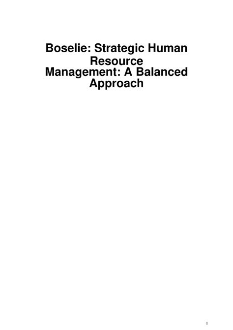 Summary Strategic Human Resource Management Complete Boselie