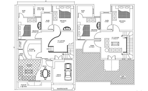 Bhk Bungalow Design With Furniture Plan File Cadbull