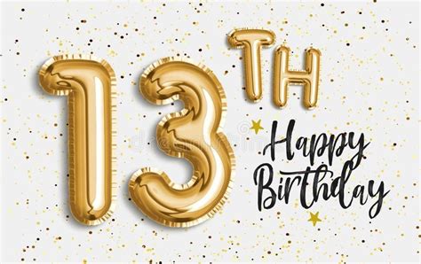 Happy 13th Birthday Gold Foil Balloon Greeting Background 13 Years
