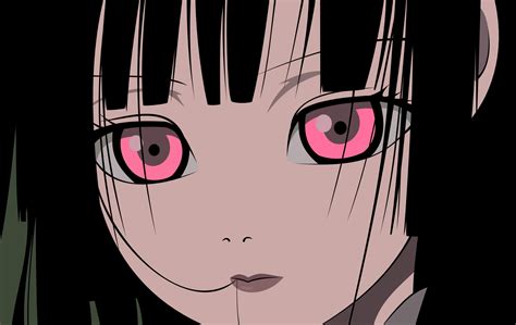 Jigoku Shoujo Anime Girls Black Hair Pink Eyes Dark