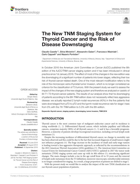 Pdf The New Tnm Staging System For Thyroid Cancer And The Risk Of