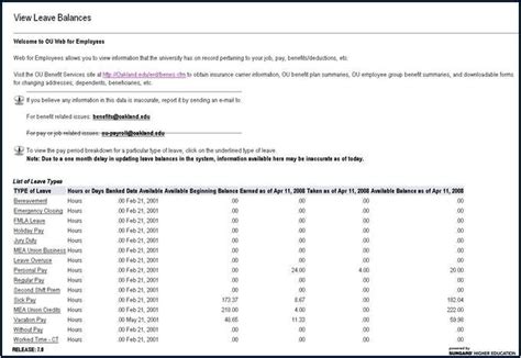 Reviewing A Leave Balance Web Time Entry Training Oakland University