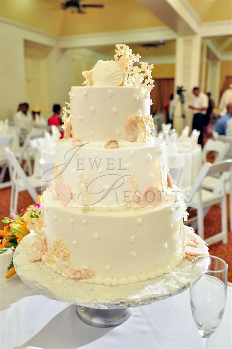 Custom Beach Inspired Wedding Cake At Jewel Resorts Jamaica Resorts