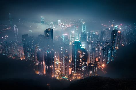 Cityscape Mist Night Hong Kong Wallpapers Hd Desktop And Mobile