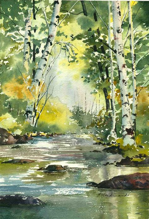Yellow And Green Watercolor Landscape Paintings Landscape Art
