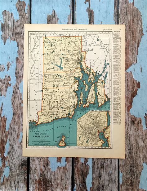 Rhode Island Historical Vintage State Map Print Digital Prints Prints