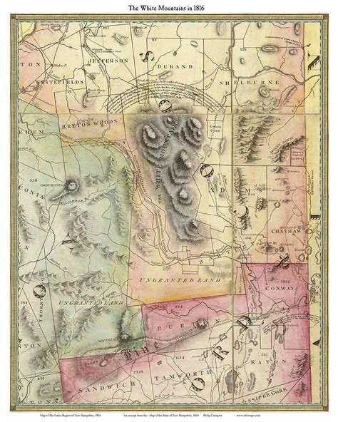White Mountains 1816 Carrigain Old Map Custom Print New Hampshire