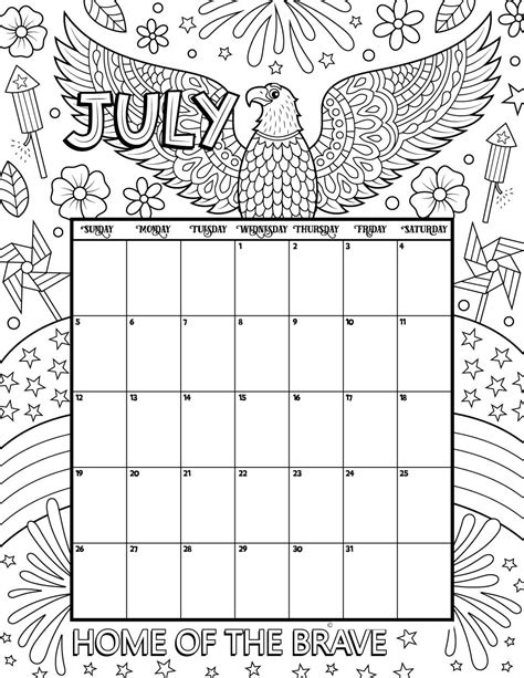 July Calendar Coloring Page Free Printable Coloring Pages