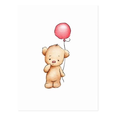 Teddybär mit herz zeichnen, teddy bear heart. Zeichnen des Teddybären mit rotem Ballon Postkarte | Zazzle.ch