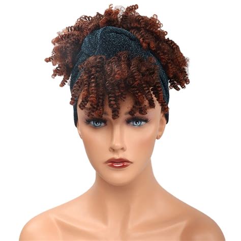 Meiriyfa Afro Curly Headband Wigs For Black Women Short Afro Kinky Wig With Bangs