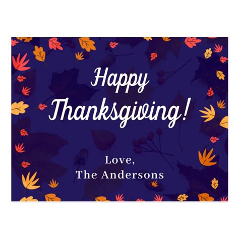 Custom Message Happy Thanksgiving Blue Autumn Postcard Uk