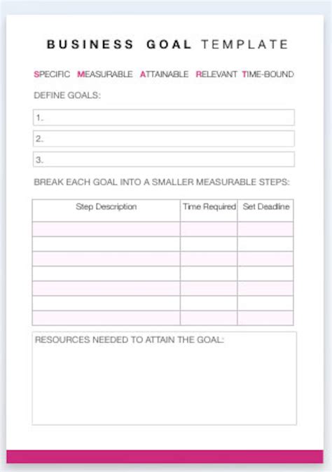 Business Goal Template Business Goal Setting Worksheet Etsy