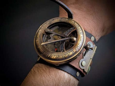 Nautical Sundial Compass Steampunk Cuff Bracelet Hand Made In Genuine