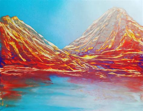 Spray Paint Art Mountain Landscape Water Reflection Poster