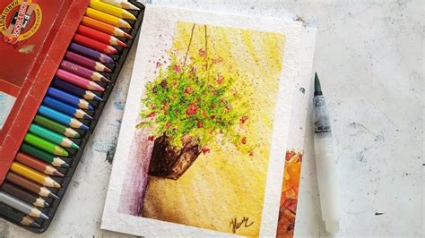 Watercolor Pencils Simple Flower Tutorial Youtube