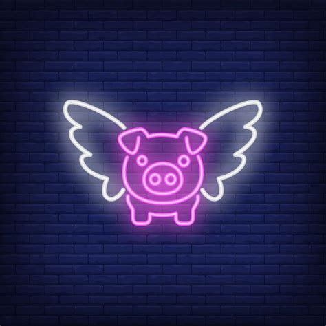 Free Vector Flying Pig Cartoon Character Neon Sign Element Night