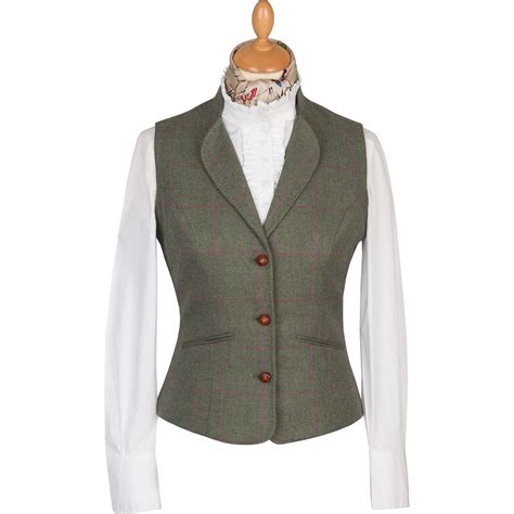 Green Hampstead Tweed Fitted Waistcoat Ladies Country Clothing Cordings