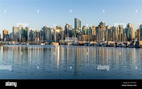 Vancouver Downtown Skyline Panoramic View At Sunset Time Skyscrapers