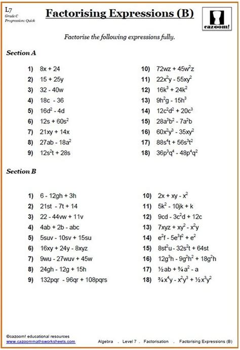 Ks3 And Ks4 Factorising Worksheets Algebra Worksheets 8th Grade Math