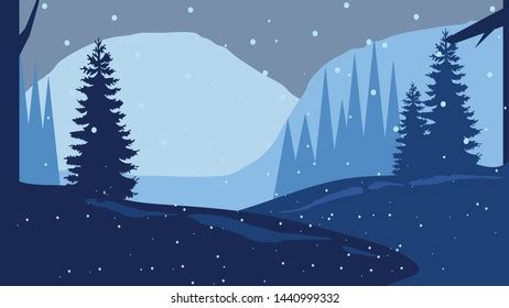 Snowy Night Scene Landscape Background Stock Vector Royalty Free Shutterstock