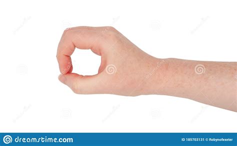 Freckled White Hand Isolated Woman`s Hand Side On Making A Circle