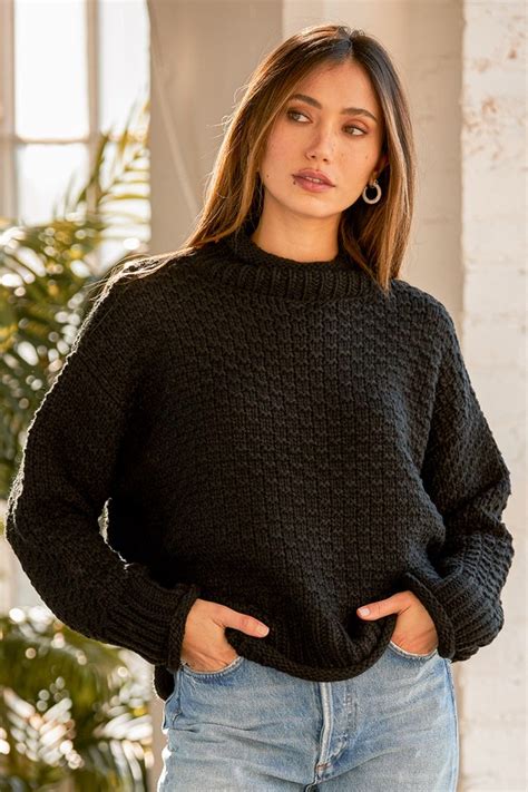 Black Knit Sweater Chunky Knit Sweater Turtleneck Sweater Lulus