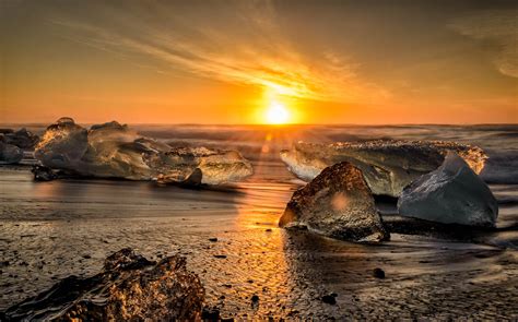Photo Of Ice During Sunset On Seashore Hd Wallpaper Wallpaper Flare