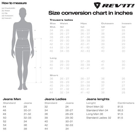 Revit Womens Pants Size Chart