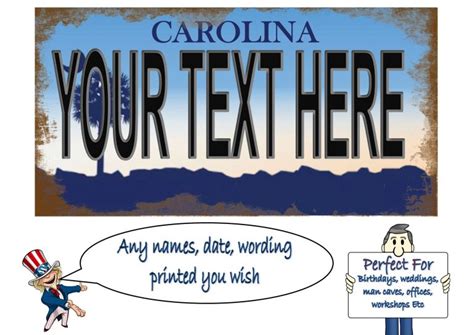 Carolina Licence Plate Usa Personalised Number Plate Fun Novelty